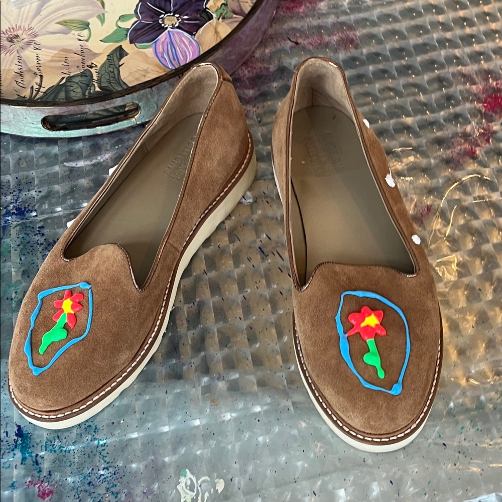Australia Luxe Collective Brown Loafers with Floral Embroidery